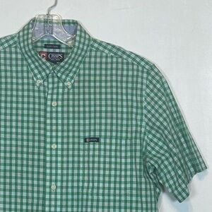 Chaps Men's Green Checkered Button Down Shirt Size Large Bin 4‎